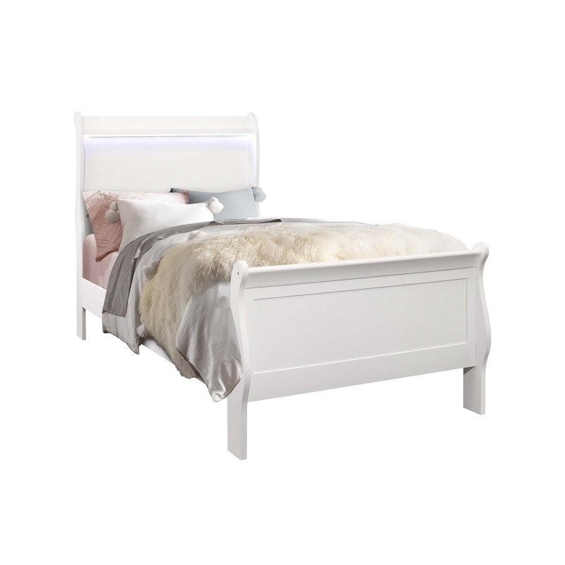 Iselys BED WITH LED,Platform Bed,Bed Frame, White, Twin