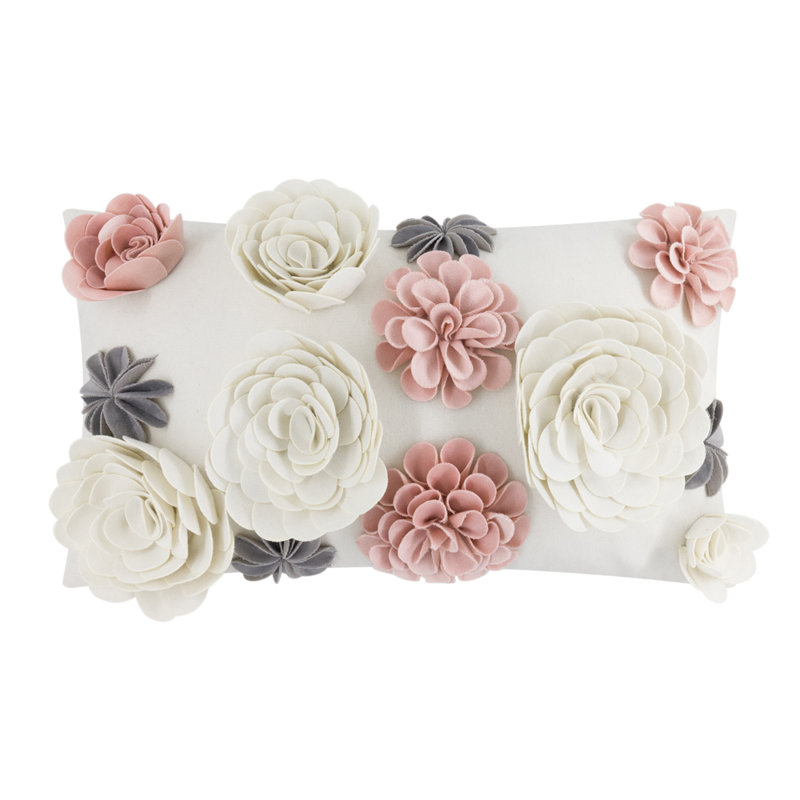3D Floral Throw Pillow Cover Handmade Flower Pillow Case Decorative Cushion Cover Home Décor 12 x 20, Pink