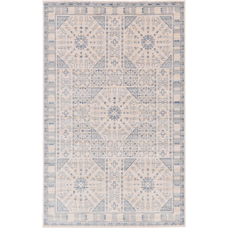 Tapis oriental ivoire / bleu Iyanna, Rectangle 2 pi 2 po x 3 pi