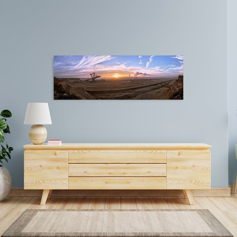 Golden Mine, coucher de soleil, paysage industriel spectaculaire, art mural, H 16 po x l 48 po