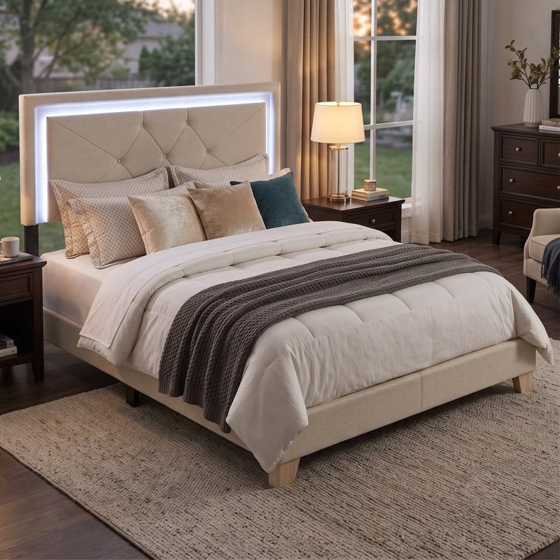 Beckville Upholstered Panel Bed with Headboard Lighting, King