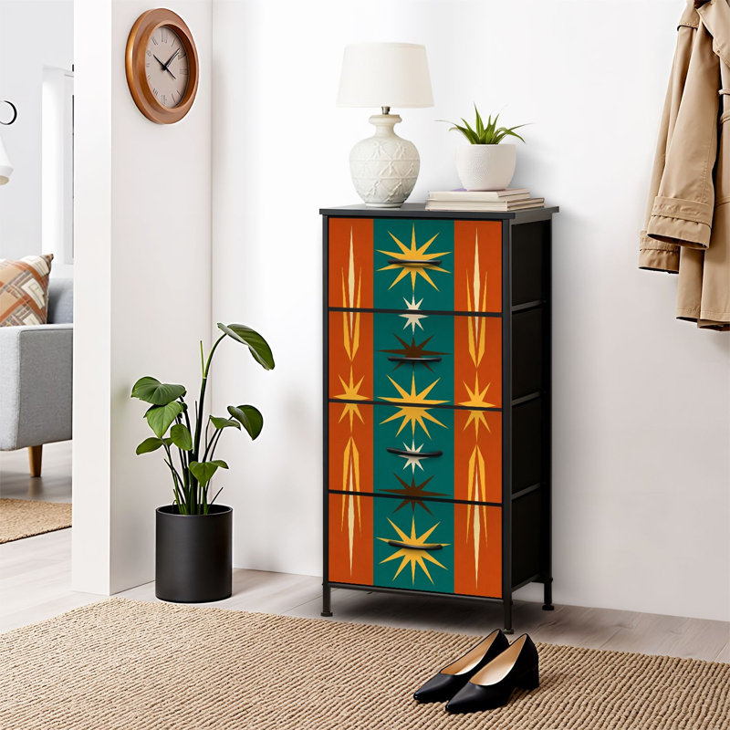 Commode 4 tiroirs pour chambre à coucher, commode étroite, plateau en bois et structure de bureau en fer 18 po x 37,5 po (lxH)