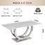 Table de salle à manger rectangulaire de 69,30 pouces, moderne simple, plateau en marbre, plateau en panneau de fibres à densité moyenne, surface de miroir en acier inoxydable de couleur argent, pouvant accueillir 4 à 6 personnes, motif en marbre blanc, miroir argenté.