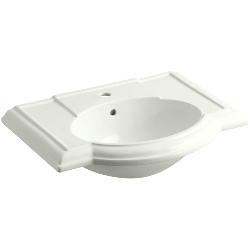 Lavabo de salle de bain piédestal en porcelaine vitreuse avec trop-plein 33,5 po Devonshire®, Dune, Robinet à un trou