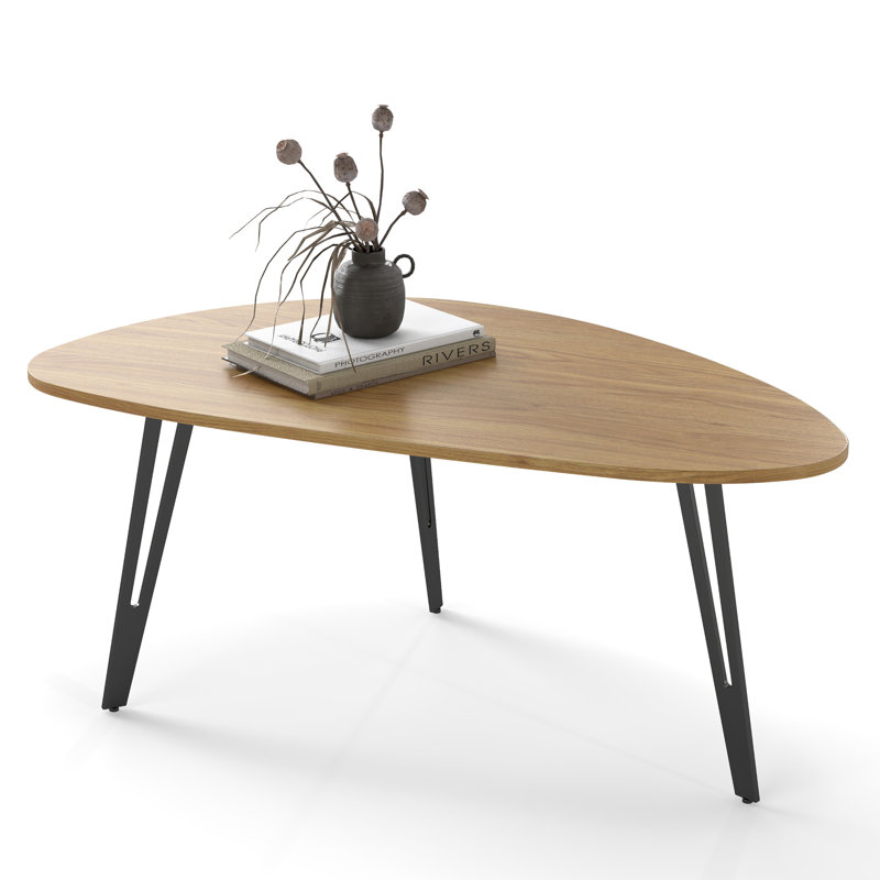 Elton 39.3" Oval Coffee Table with 3 Solid Iron Legs For Living Room，Office, Oak