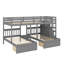 Lit superposé double au-dessus de simple et double en bois, avec rangement intégré et rails de protection-1594378462