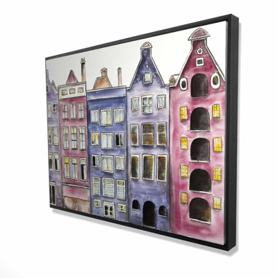Old Historic Houses Amsterdam - Pink Places Framed Canvas Decor