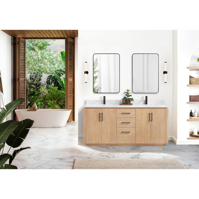 Ensemble de meuble-lavabo double 72 po avec dessus en pierre composite et miroir Cloverfield