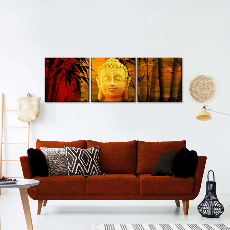 Bouddha bouddha calme sur toile 3 pièces, H 36 po x l 110 po x P 1,25 po