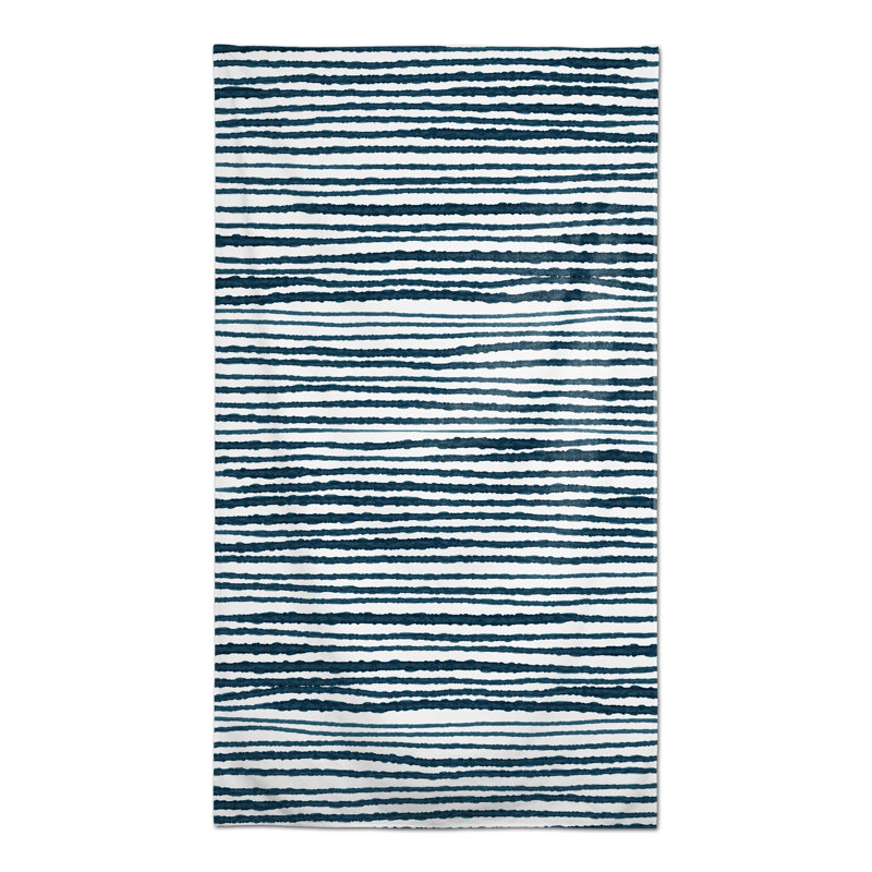 Rectangular Striped Polyester Tablecloth, Navy