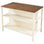 Îlot de table de salle à manger en bois massif rustique 45 po noyer et blanc crème avec 2 tablettes ouvertes pour espaces compacts