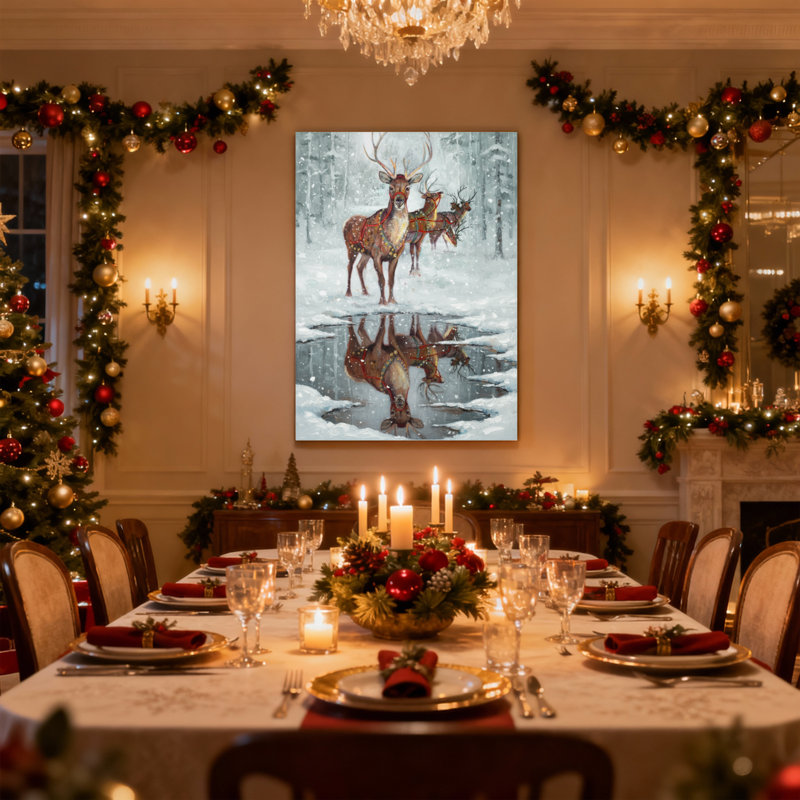 Ensemble de 3 reproductions d'art sur toile, "Christmas Winter Deer", H 30 po x l 20 po