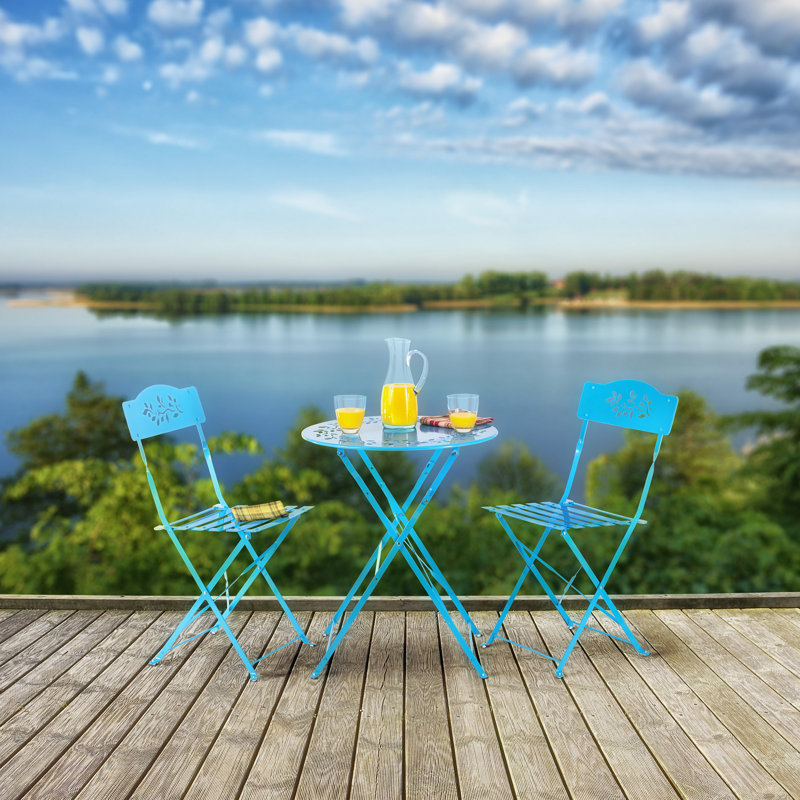 Alfreda 2 - Person Metal Patio Dining Set with Round Table, Blue