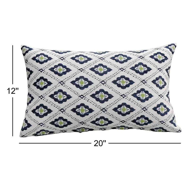 Housse de coussin et insert rectangulaire Liza en bleu / vert / blanc