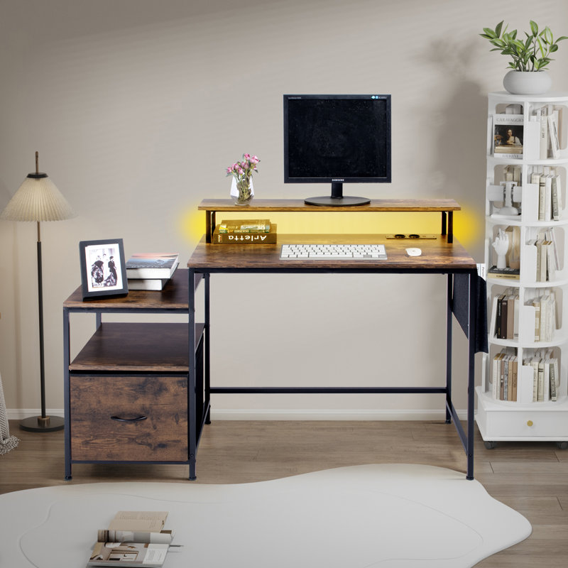 Metal Base Computer Desk with Power Outlet