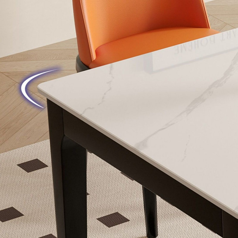 White + Black Rectangular Sintered Stone + Solid Wood Dining Table, 29.53"H x 55.12"L x 31.5"W