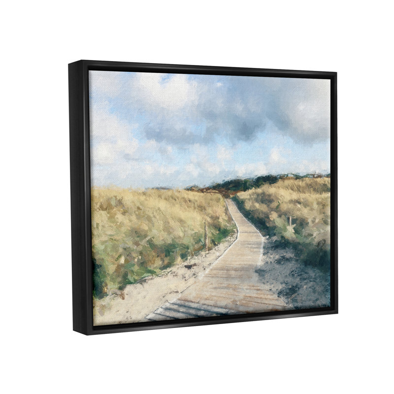 «Coastal Boardwalk Path Landscape Floater Canvas» par Kim Curationa, Cadre flottant noir de jais