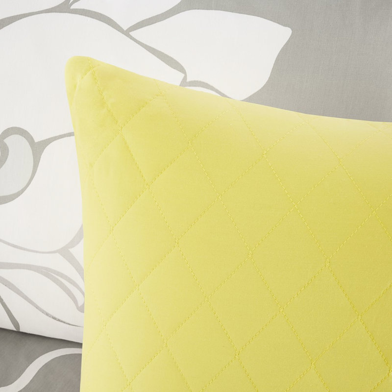 6 pièces de courtepointe en coton très grand / très grand, taupe / jaune, réversible avec des coussins décoratifs carrés