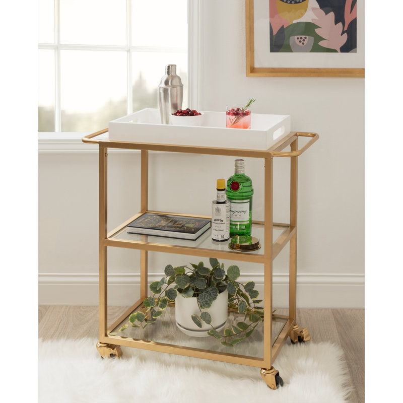 Creasey Metal Bar Cart, White, Gold