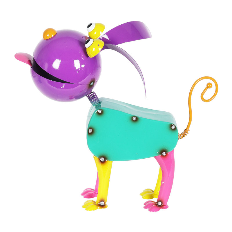 Vibrant Hand-Painted Metal Dog Garden Sculpture