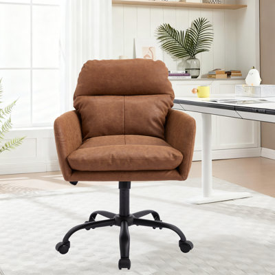 Faux Leather Office Desk Chair, Adjustable Swivel Computer Chair With Wheels And Arms, Comfy Upholstered Ergonomic Task Chair,Vanity Chair by Inbox Zero