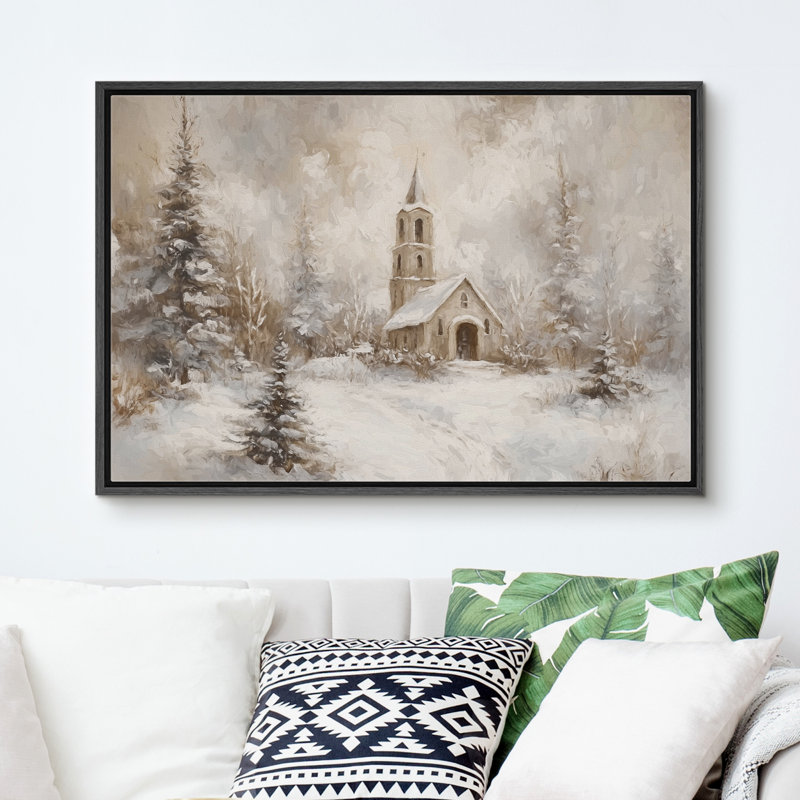 «Rustic Winter Landscape Country Christmas Pine Tree Holiday Decor», reproduction d'art sur toile encadrée, H 16 po x l 24 po