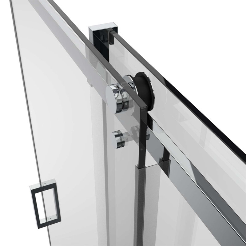 Porte de douche coulissante simple sans cadre l 60 po x H 76 po avec verre trempé épaissi de 3/8 po (10 mm), Chrome chrome