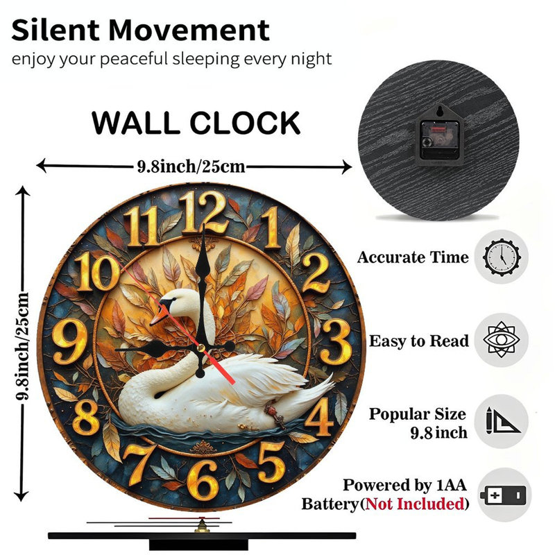 Horloge murale en bois 10 po, mouvement silencieux, à piles (piles AA non incluses), décor artistique, parfait pour les décorations