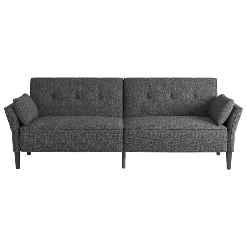 Canapé convertible en lin 89 po, canapé-lit futon avec 2 coussins carrés, dossier réglable et accoudoirs pour le salon