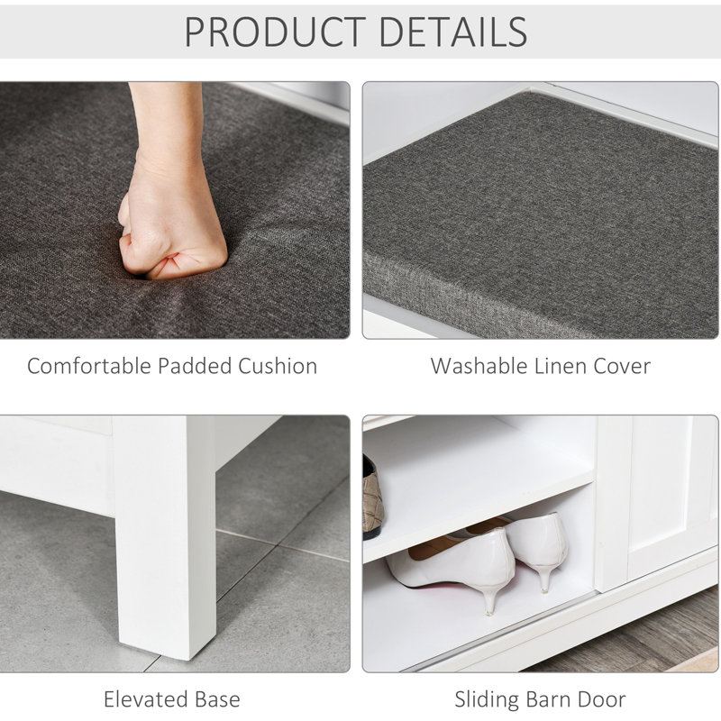 Entryway Shoe Bench, Storage Ottoman Bench With Adjustable Shelf, White