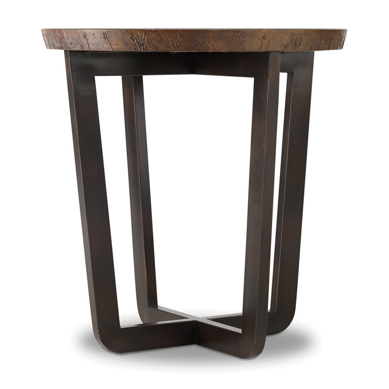 Bronze Copper Round End Table with Textured X-Base