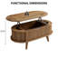 Table basse à plateau relevable cannelé avec compartiment caché, table centrale en bois