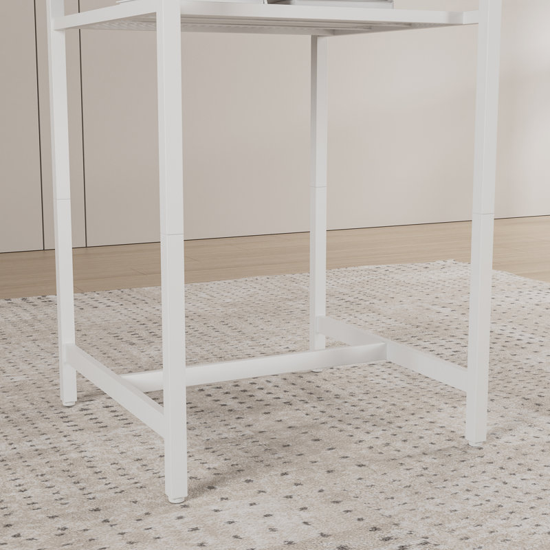 Bar Table, Equipped With 2 Bar Stools , With Backrest And Partition, Walnut/White
