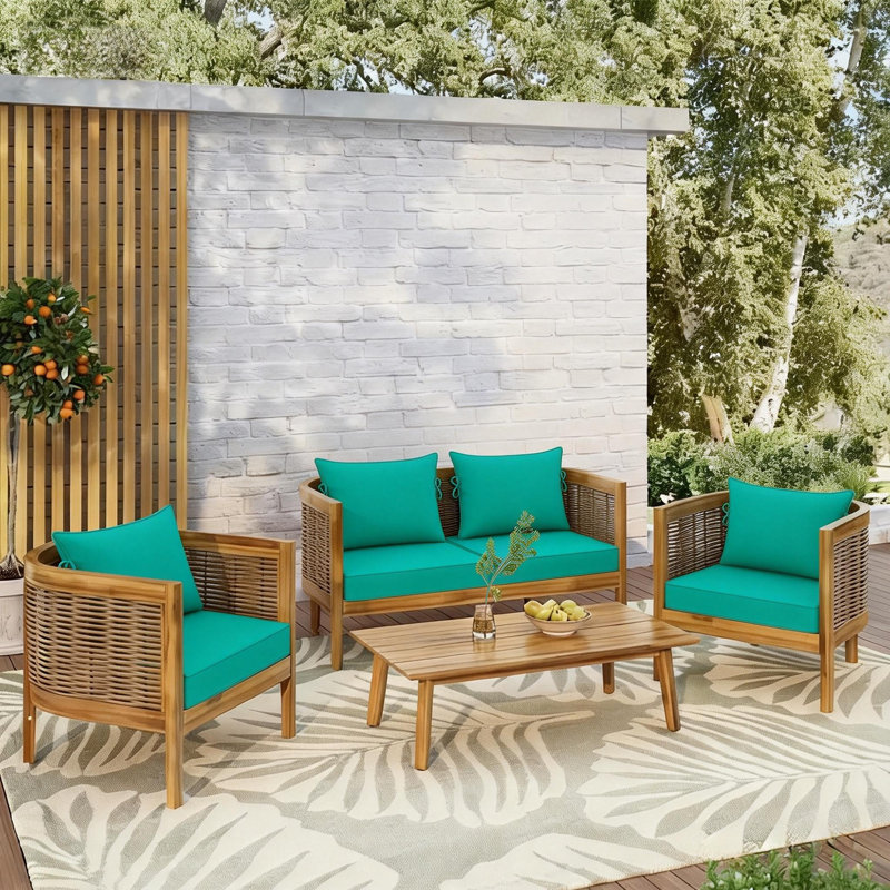 22 x 24 In Patio Furniture Cushions set of 4, Fade Resistant Outdoor Seat Cushions with 4 pairs of Ties, Deep Seat Cushion for Seat Patio Chairs, Rattan Furniture, Wicker Seating, outdoor Adirondack Chair,Turquoise