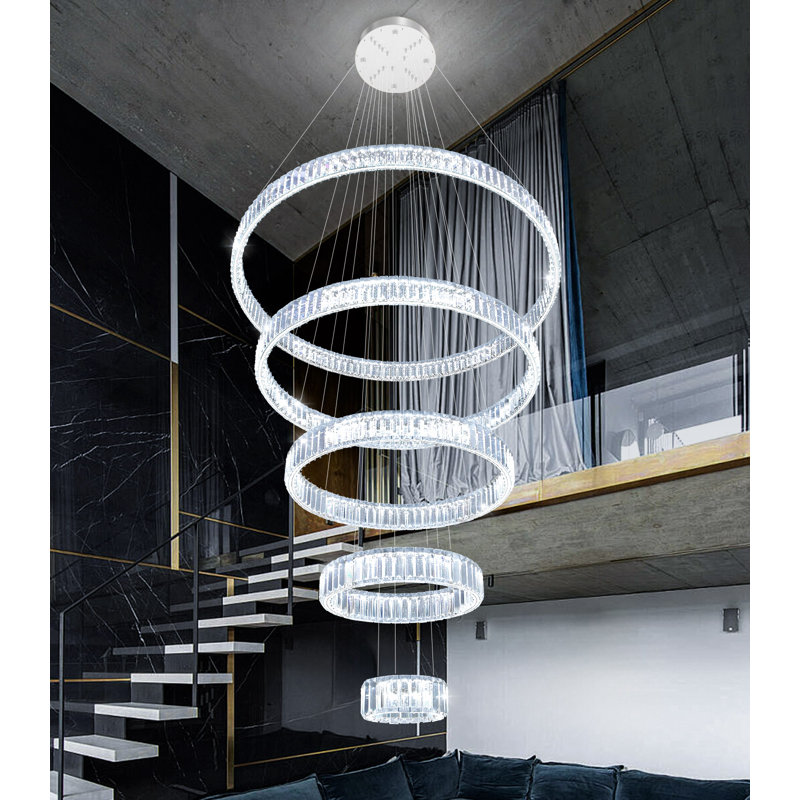 Lustre moderne en cristal à 8 anneaux 8 po + 16 po + 24 po + 32 po + 40 po, Silver