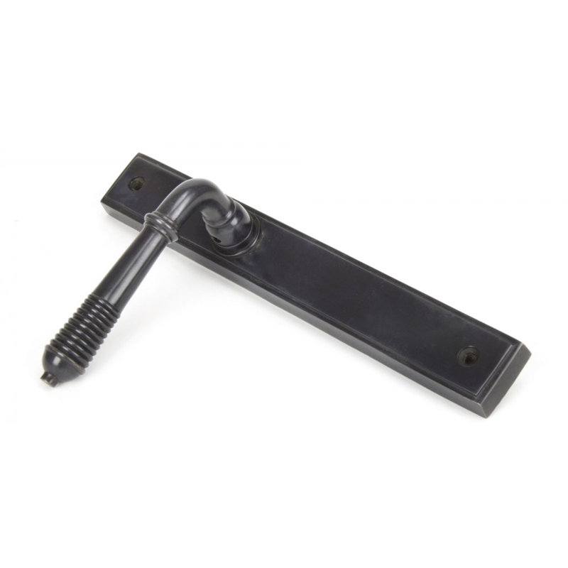 Reeded Slimline Lever Latch Set, Aged Bronze