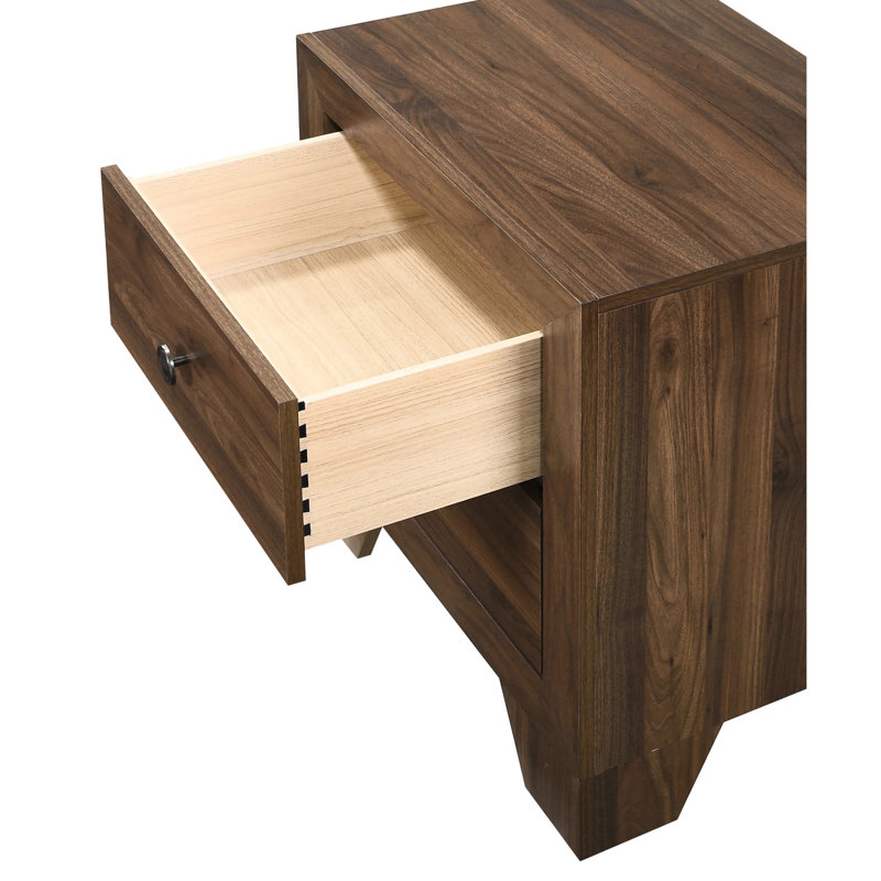 Table de chevet 2 en cerisier brun avec détails en métal