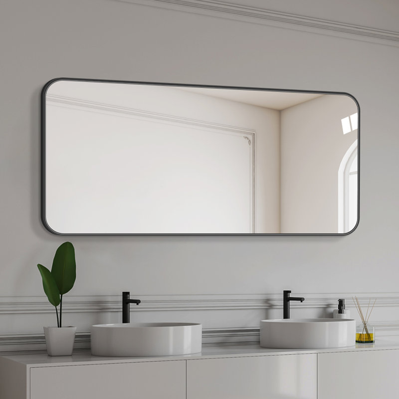 Modern Black Framed Bathroom Mirror, Wall-Mounted Vanity Mirror with Shatter-Resistant Glass, Multiple Sizes, 60" x 28"