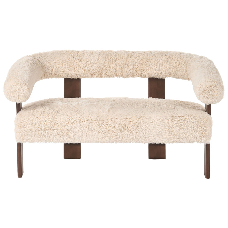 ILBRO Sofa, Off White Faux Fur, Dark Brown