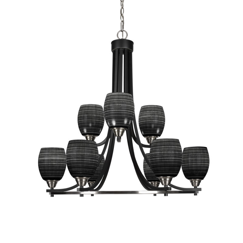 Michell 9-Light Chandelier, White, Matte Black/Nickel