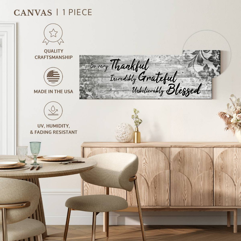 Thankful Grateful Blessed IV Wall Sign Canvas Print, 15" H x 45" W x 1.25" D