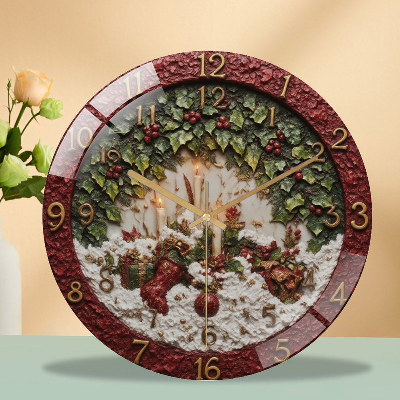 Horloge murale de Noël, horloge, bougies et cadeaux