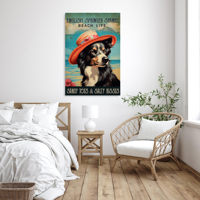 «English Springer Spaniel Beach Life» - 1 pièce, rectangle anglais Springer Spaniel Beach Life sur toile, impression