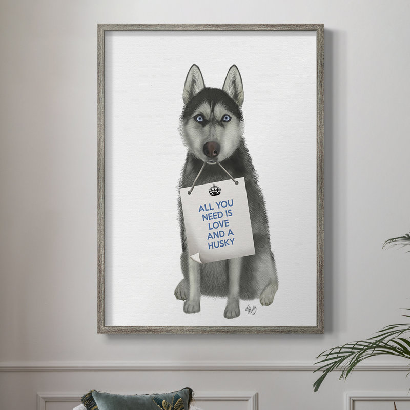 «Love and Husky», reproduction encadrée - bois massif, H 11 po x l 9 po