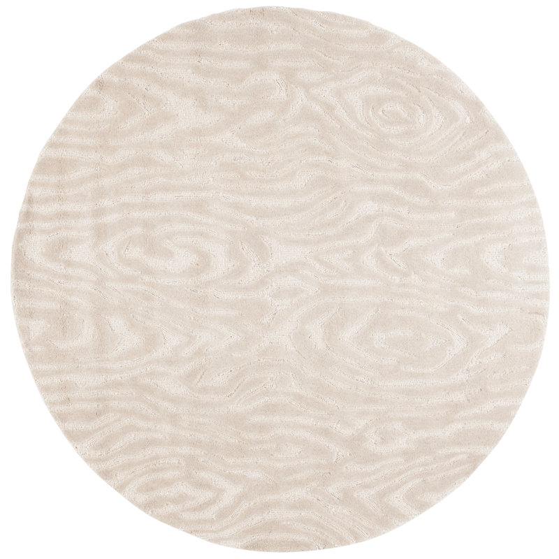 Jhiya Ebony Hand Tufted Wool/Cotton Abstract Rug in Ivory, Round 6'