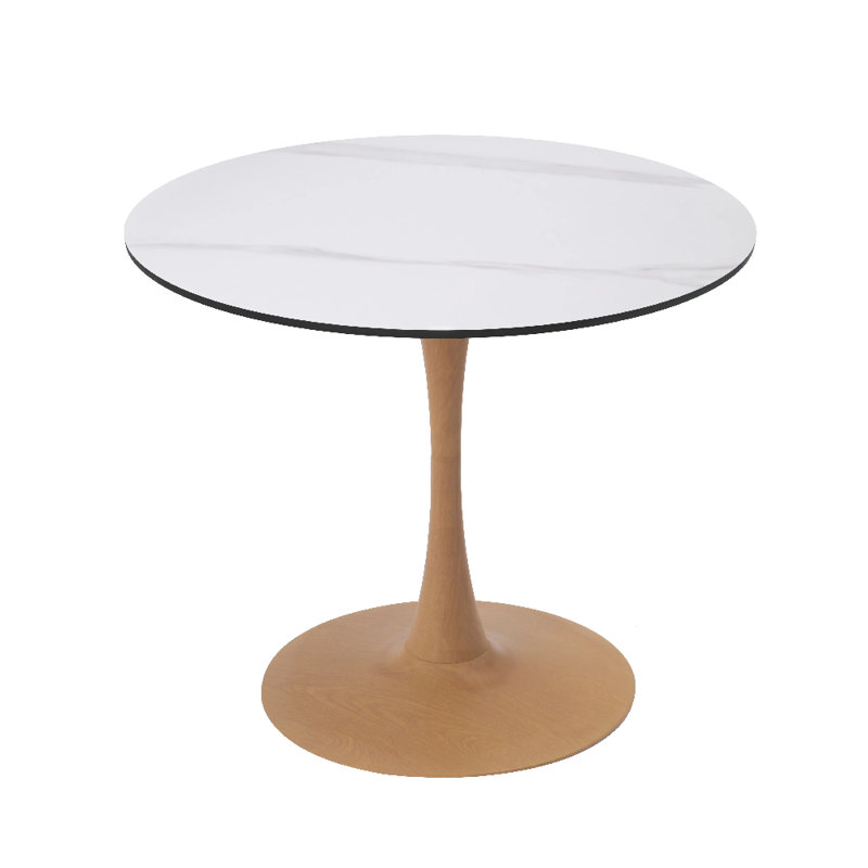 Hallett 27" Round Dining Table With MDF Top And Steel Pedestal Base For Modern Kitchen And Dining Room, White
