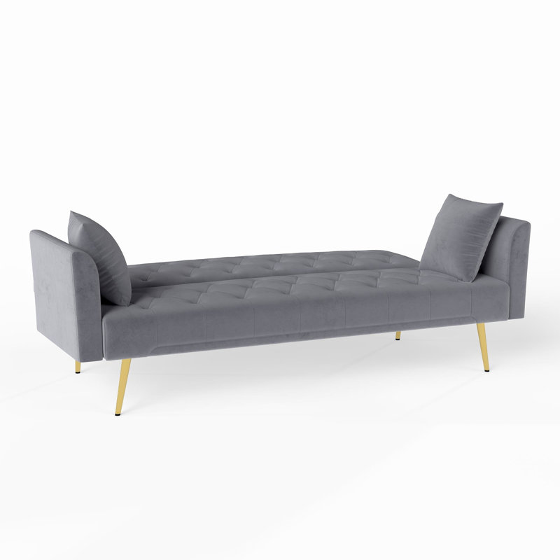 Canapé-lit pliable en velours gris de 72 pouces, style rétro américain, pour petits salons en velours, multi-fonctionnels