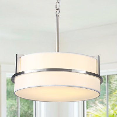 3 - Light 15.74" W Modern Fabric Drum Shape Dimmable Chandelier For Dining Room Bedroom Foyer