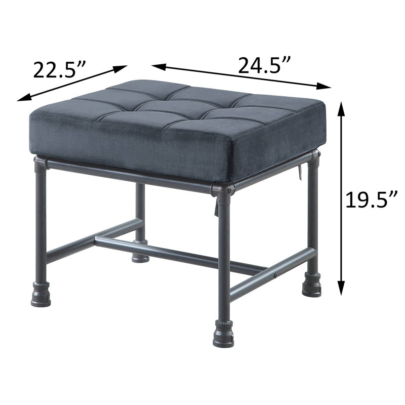 Rectangle Tufted Upholstered Fabric+Metal Ottoman