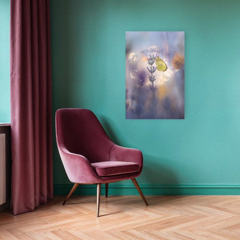 Yellow Butterfly Lavender Dream Delicate Dreamy Ethereal Butterfly Lavender Violet Flower Nature Wall Art Print 1 Piece Wrapped Canvas Wall Art